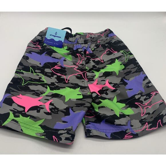 O’rageous Boys Swim Camo Sharks Board Shorts Alaskan Blue & Jasmine Green 2 Pair - Picture 7 of 11